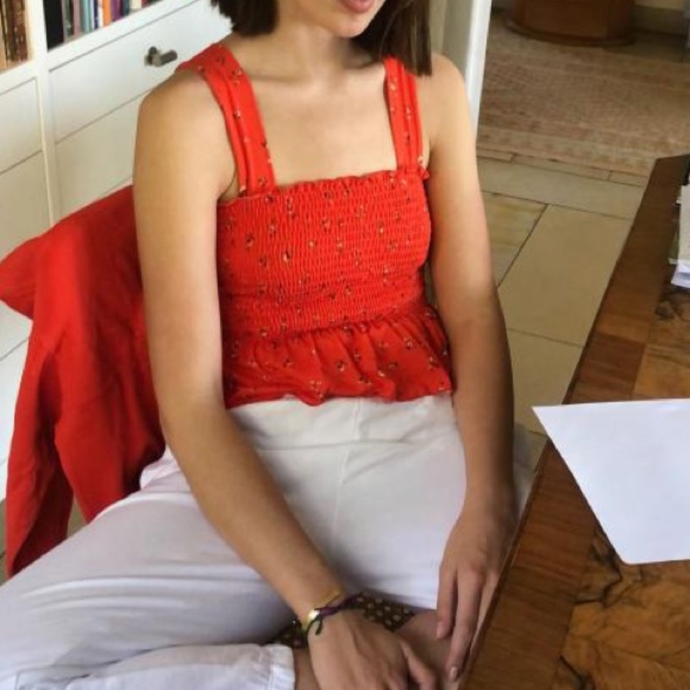 Urban Outfitters Red Smocked Tank Top